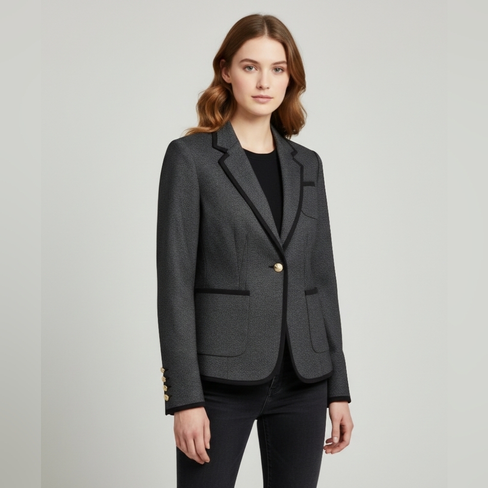 Lord & Taylor Blazer Grey 4 Gold Buttons Preppy Dark Academic Career Classic